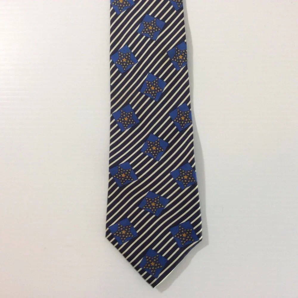 TOMMY‎ HILFIGER MENS TIE NECKTIE Italian Silk USA 4 in Blue Gold Black White